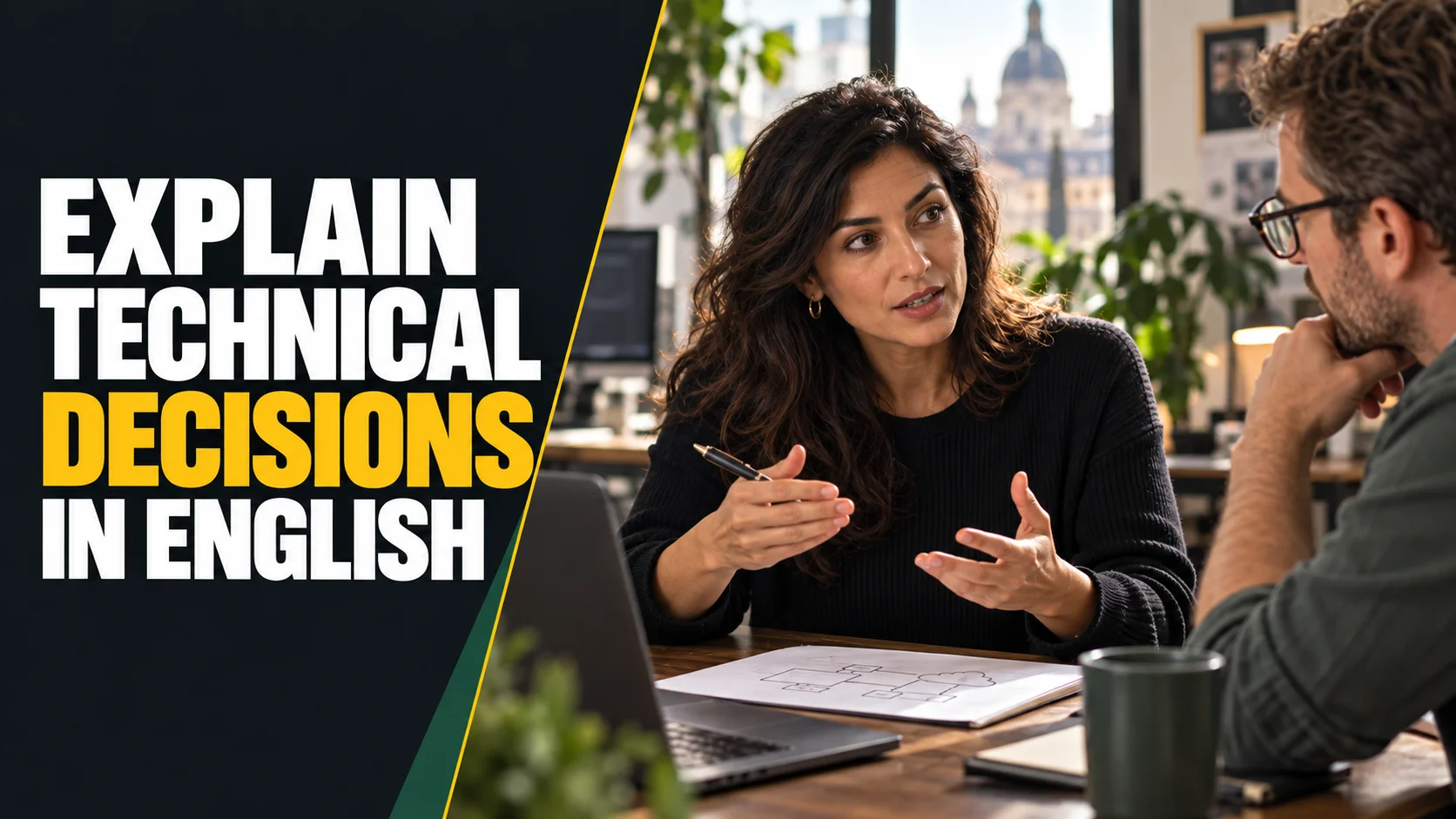 An engineer explains a technical recommendation to a colleague; headline: Explain technical decisions in English.