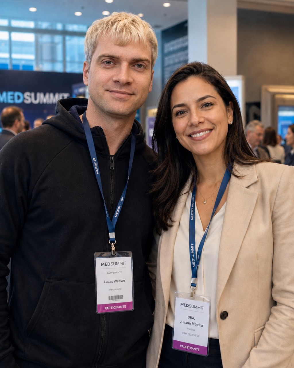 Lucas Weaver with a medical professional at a medical conference.